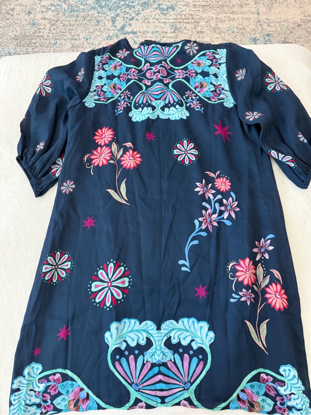 Johnny Was Jade Leilana Vesna Mini Dress blue silk floral blend S E04 - Picture 10 of 10